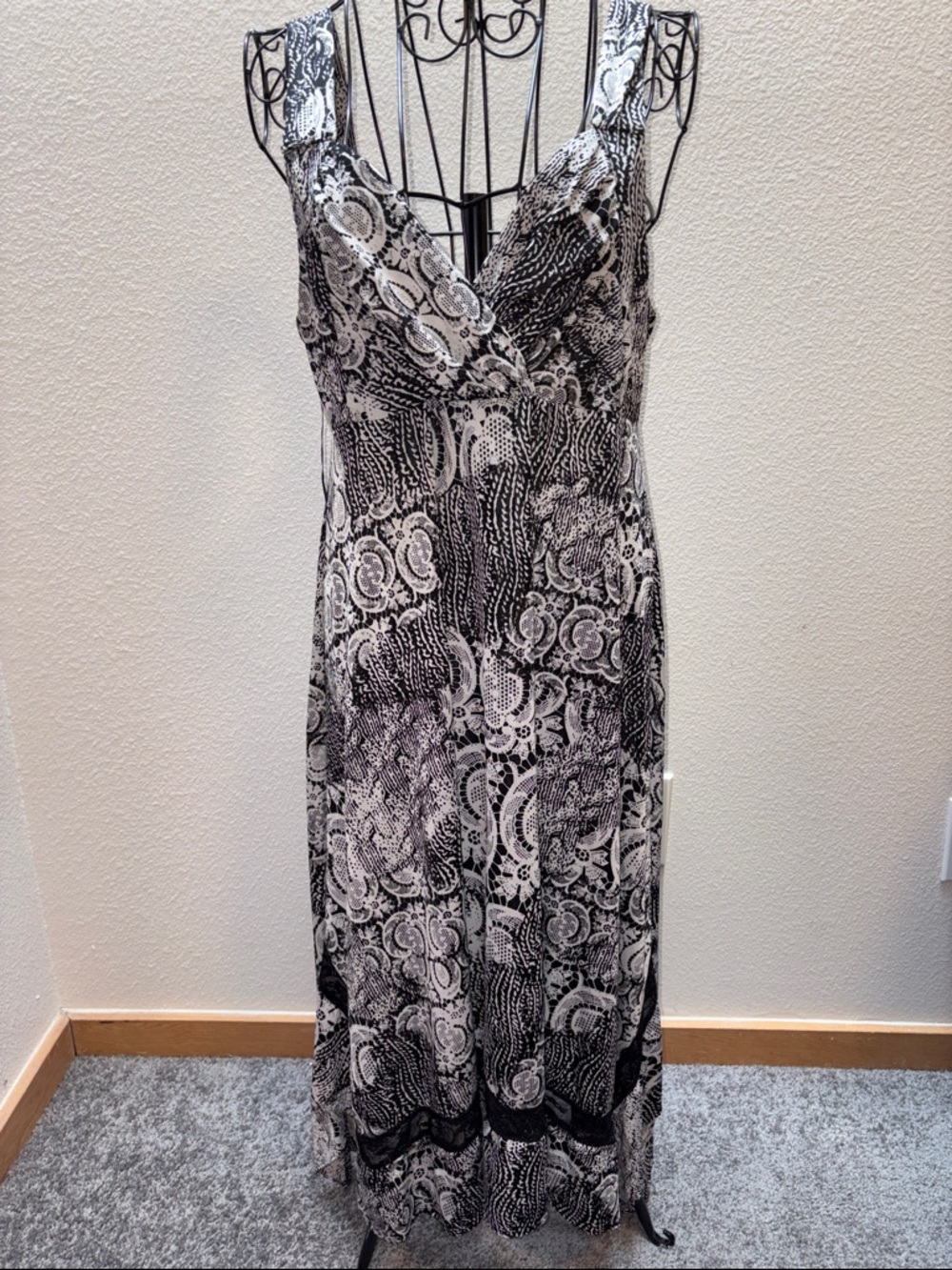 Papillion Black & White Patterned V-Neck Maxi Dress